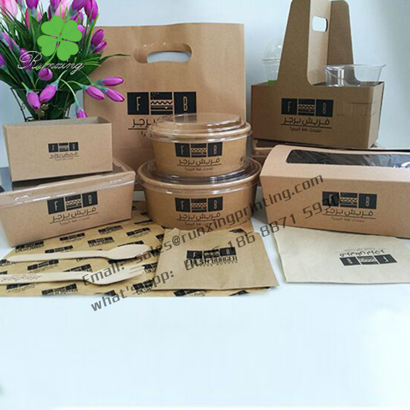 Customize design Brown kraft paper for disposable take away fast food packaging